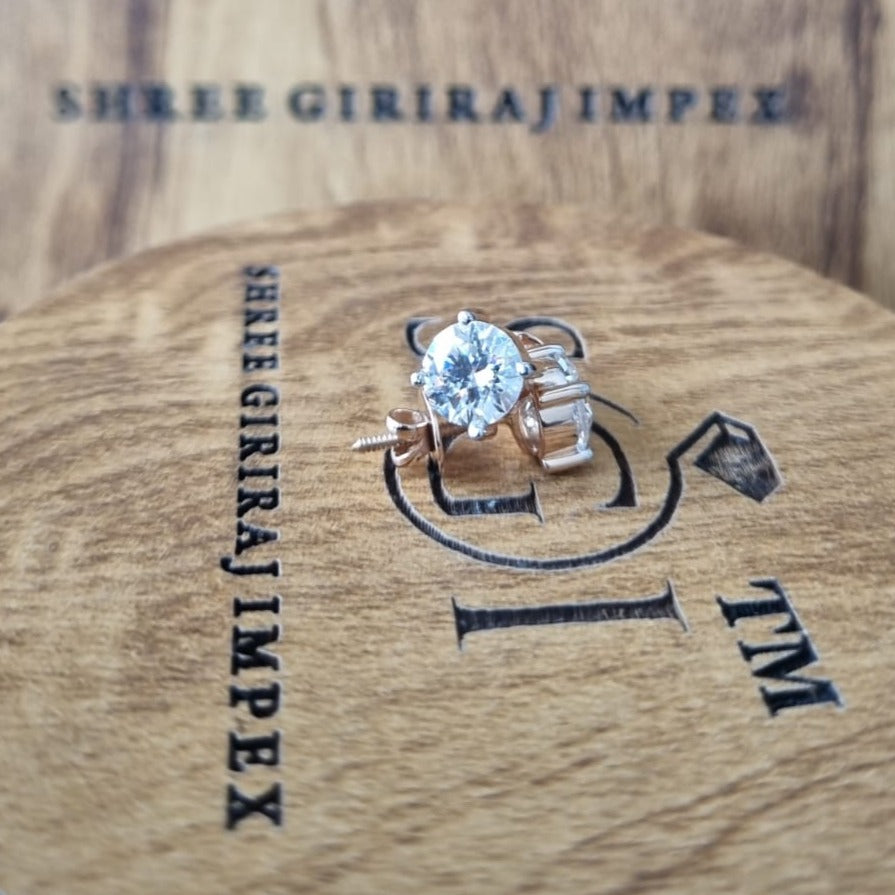 7.5 mm White Round Moissanite Diamond with 18k Rose Gold bazzel and prong setting Ear Studs
