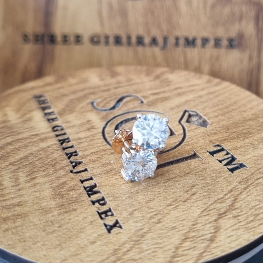 7.5 mm White Round Moissanite Diamond with 18k Rose Gold bazzel and prong setting Ear Studs