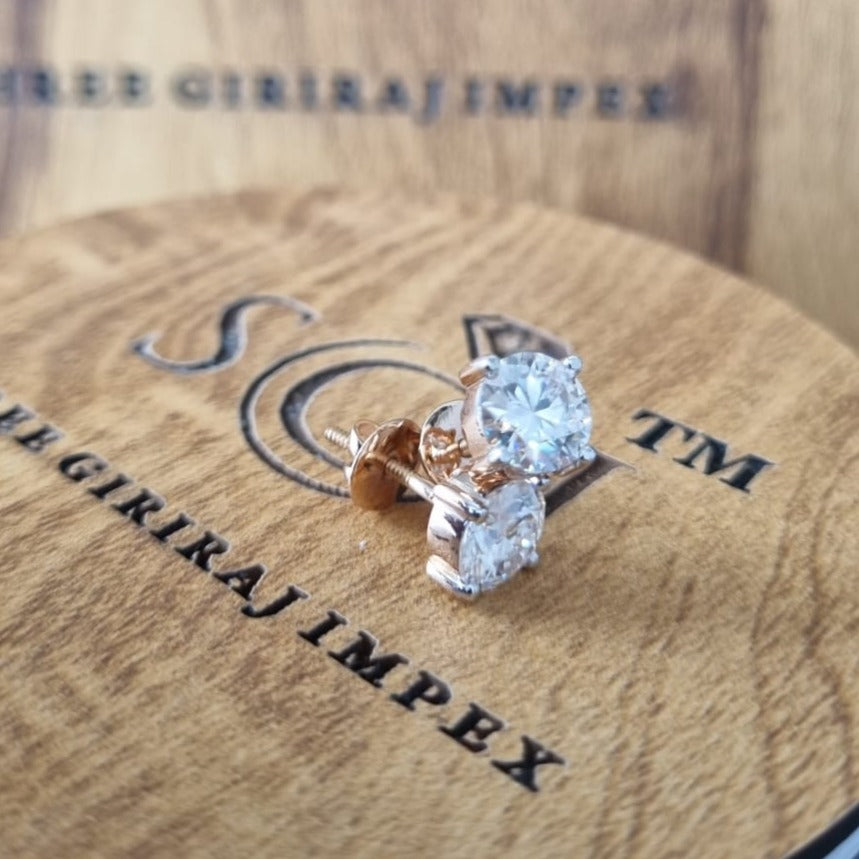 7.5 mm White Round Moissanite Diamond with 18k Rose Gold bazzel and prong setting Ear Studs