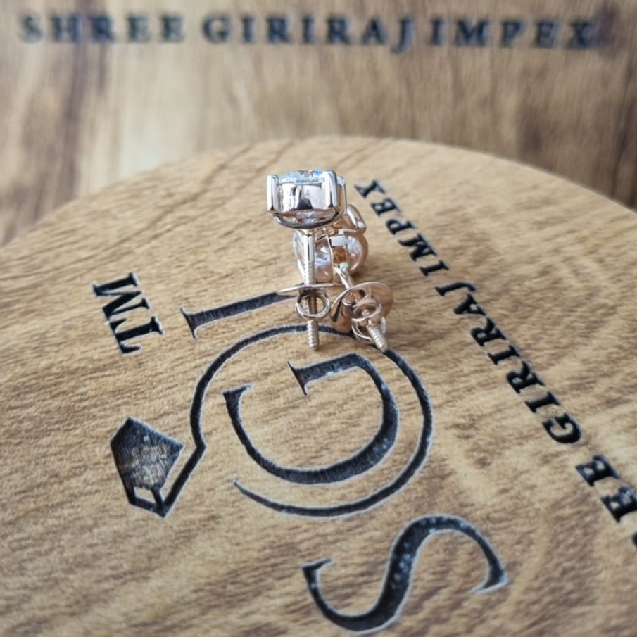 7.5 mm White Round Moissanite Diamond with 18k Rose Gold bazzel and prong setting Ear Studs