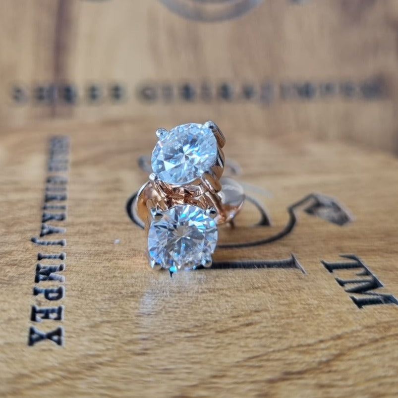 7.5 mm White Round Moissanite Diamond with 18k Rose Gold bazzel and prong setting Ear Studs