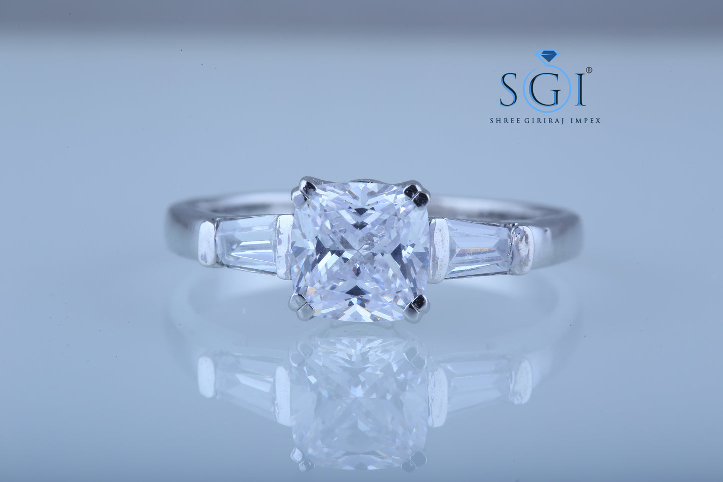 3ct Cushion Cut Three Stone Ring Colorless Moissanite Engagement Ring Side Tapered Baguette Cut Wedding Ring