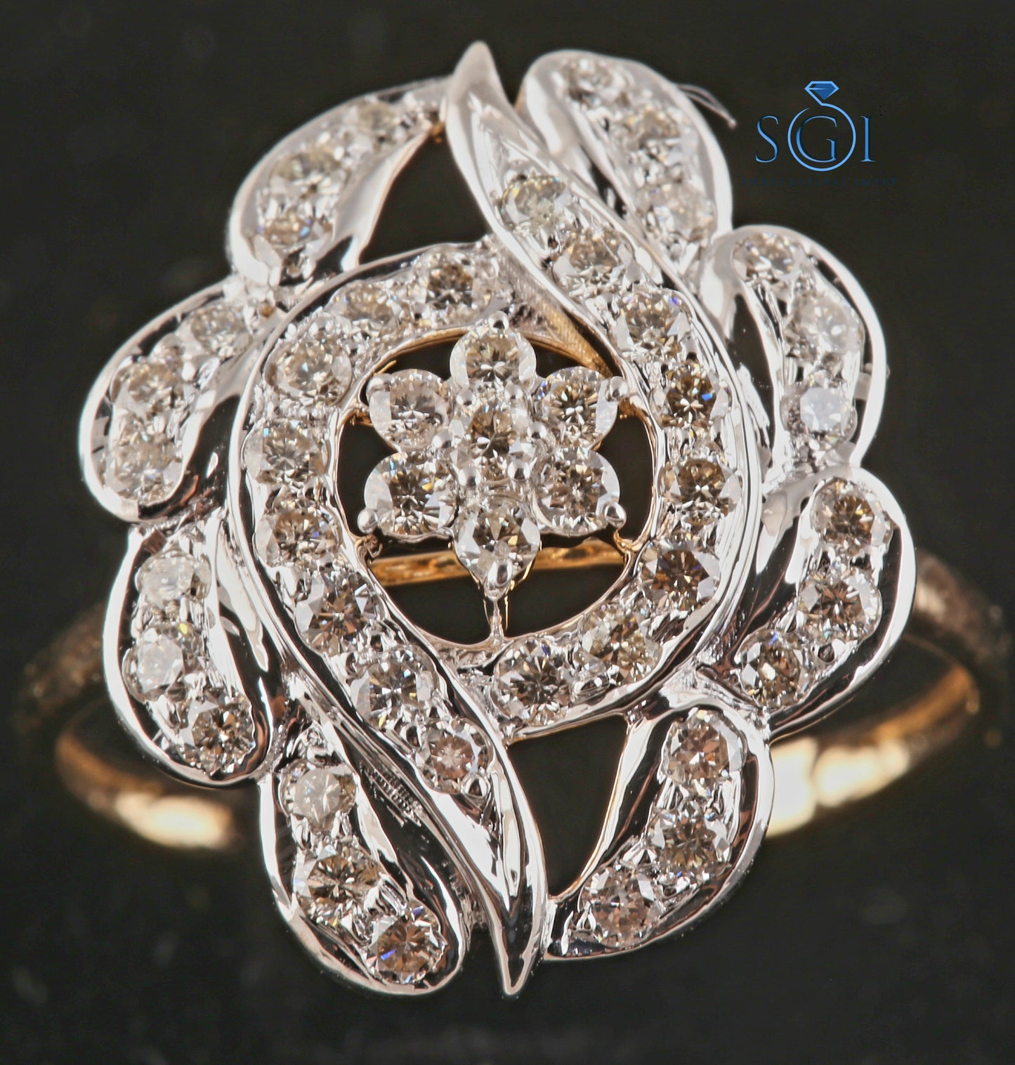 1.30ctw Round EF VVS VS Lab Grown Diamond Fabulous Floral Style Traditional Ring In 14k Yellow Gold, Women's Party Wear Diamonds Ring