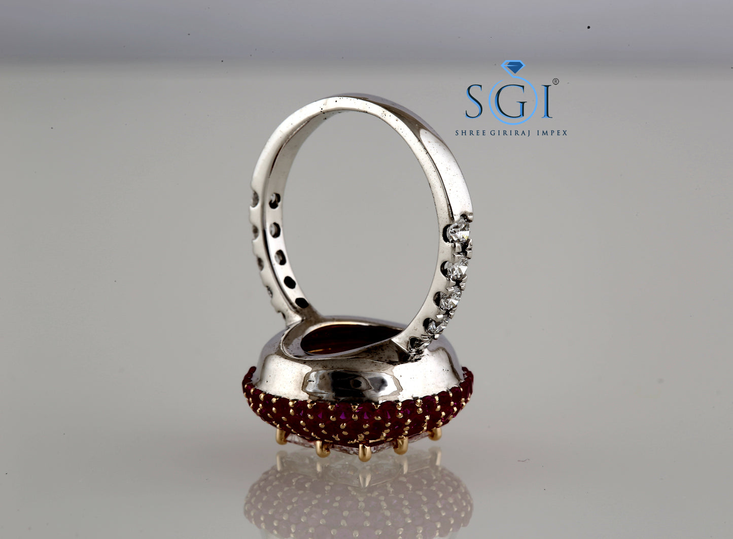 4ctw Pricess Round Star melle Moissanite Diamond Natural Pink Synthetic Stone & Solid 14k White Gold Diamond Ring