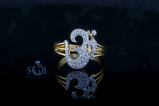Lab Grown Diamond Yellow Gold Om Ring Gift For Her