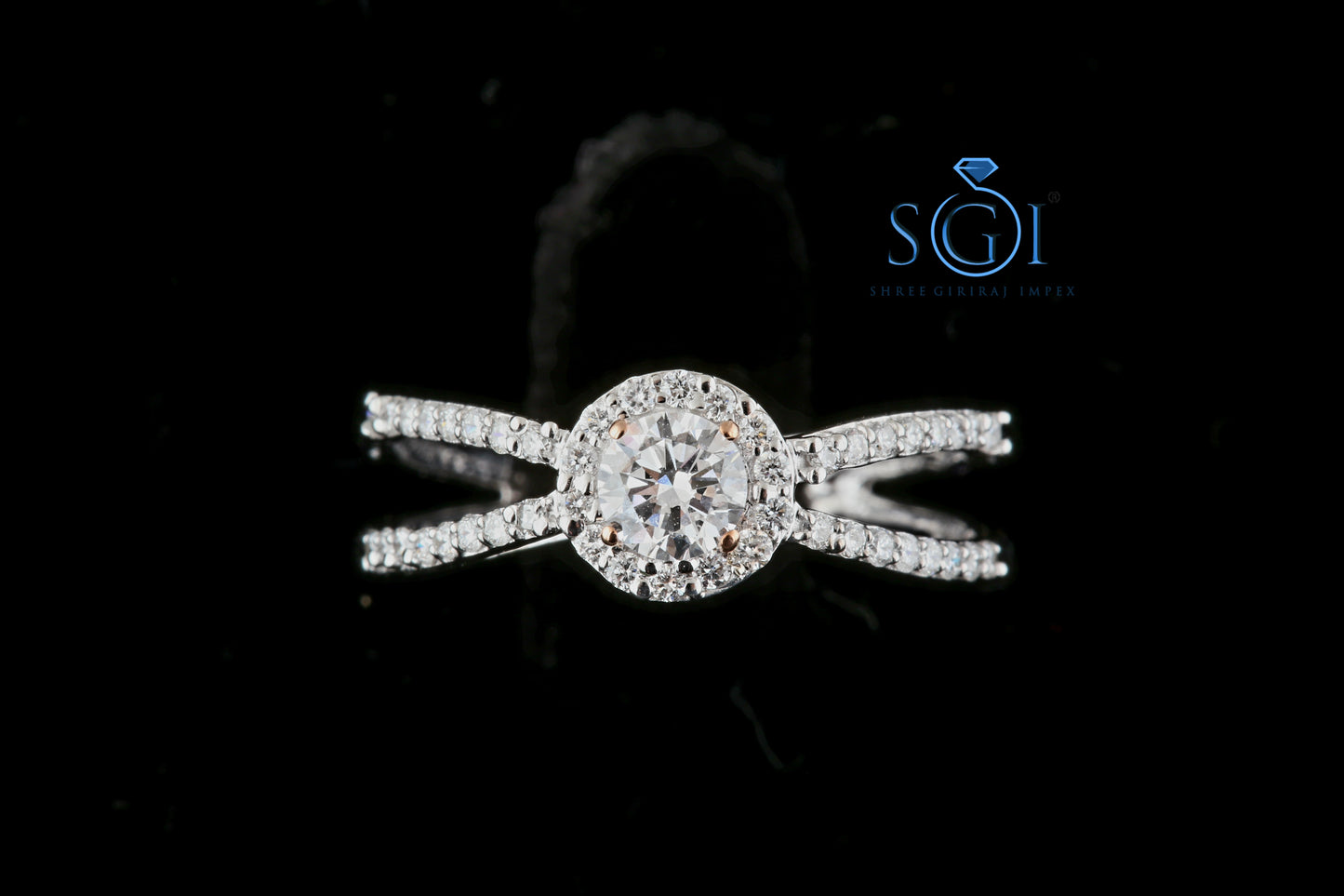 1.70ctw Moissanite Diamond 4 Claw In Rose Gold Halo Engagement Ring, Round Brilliant Diamond Ring, Crossover Band Diamond Ring For Women