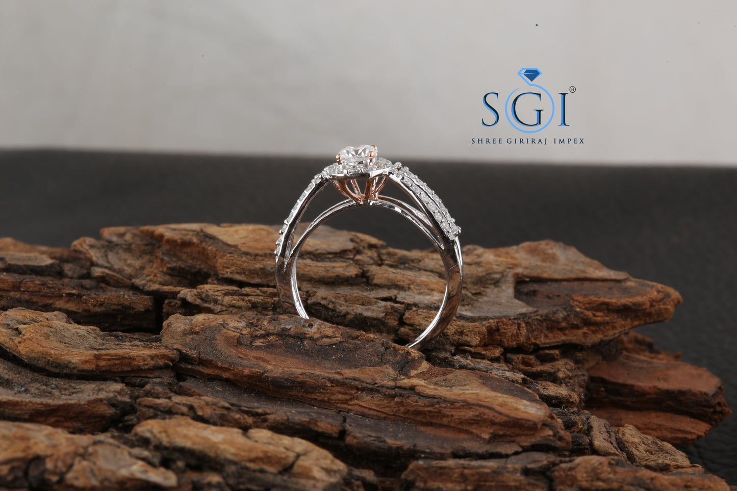 1.70ctw Moissanite Diamond 4 Claw In Rose Gold Halo Engagement Ring, Round Brilliant Diamond Ring, Crossover Band Diamond Ring For Women