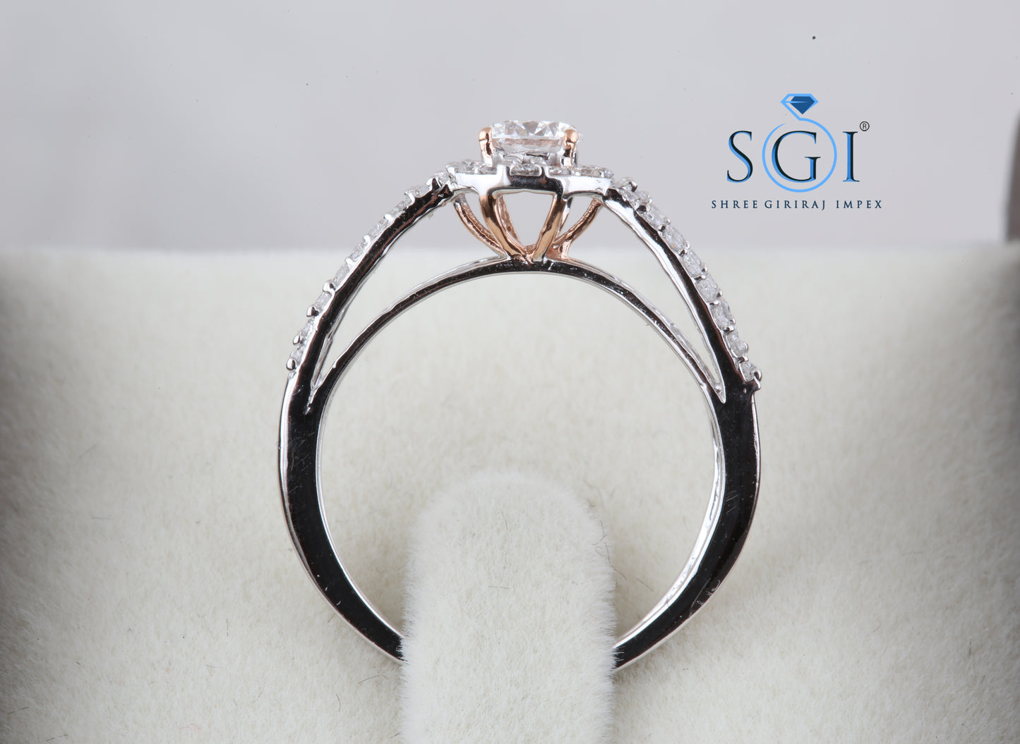 1.70ctw Moissanite Diamond 4 Claw In Rose Gold Halo Engagement Ring, Round Brilliant Diamond Ring, Crossover Band Diamond Ring For Women