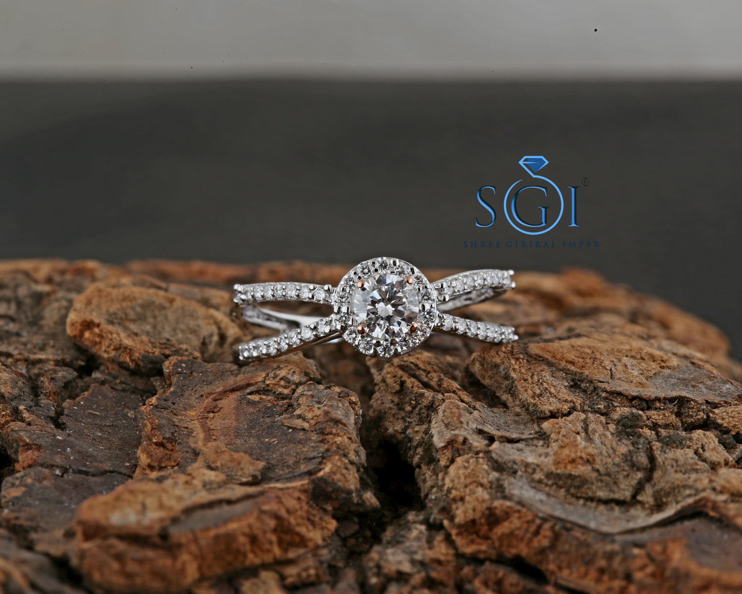 1.70ctw Moissanite Diamond 4 Claw In Rose Gold Halo Engagement Ring, Round Brilliant Diamond Ring, Crossover Band Diamond Ring For Women