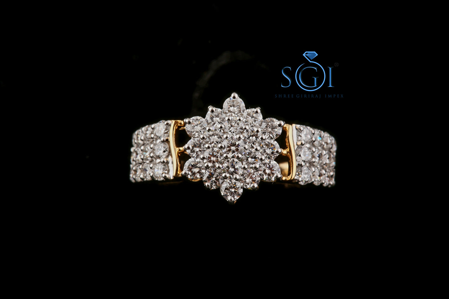 2.5ctw EF VVS VS Lab Grown Round Dazzling Diamond 18k Yellow Gold Ring For Bride , Floral Shape Women's Traditional Hip Hop Ring