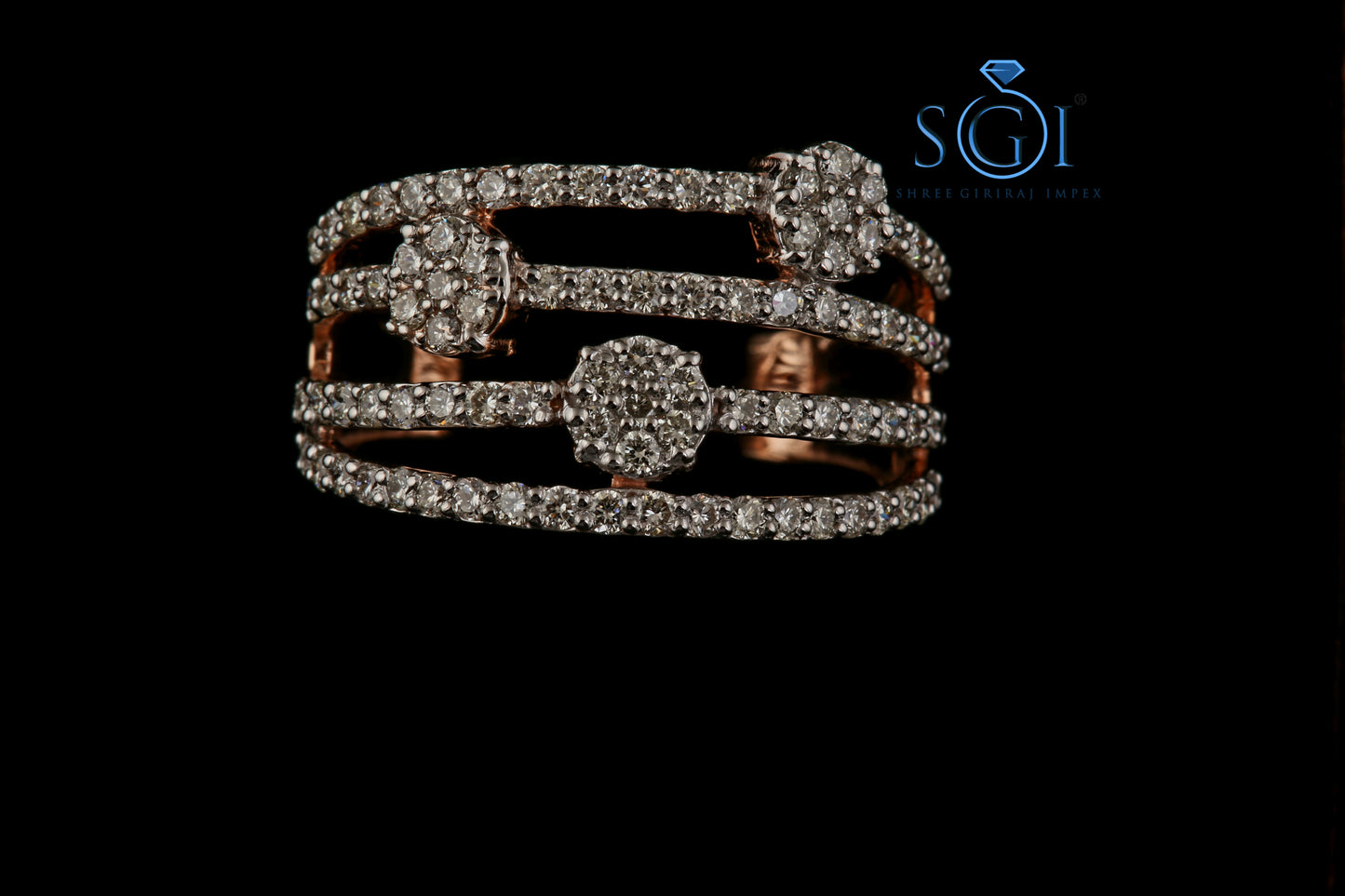 2ctw Round Cut Moissanite Multi Row Diamond Band, Multi-Row Anniversary Ring, 10K/14K/18K Rose Gold Star melle Vintage ring