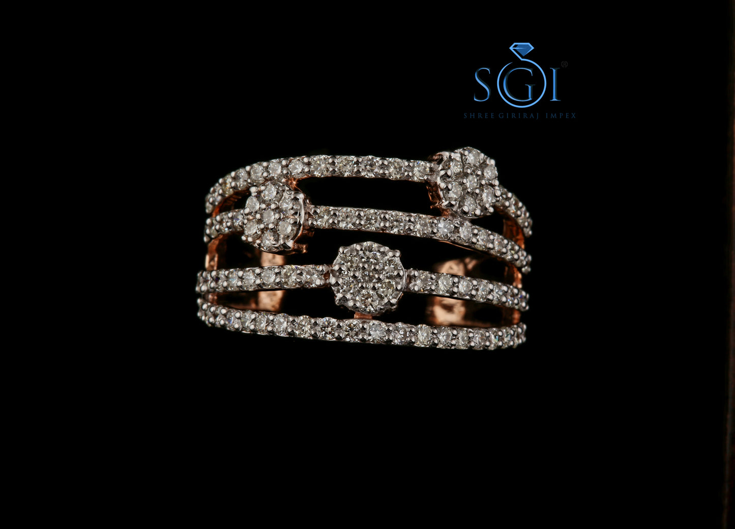 2ctw Round Cut Moissanite Multi Row Diamond Band, Multi-Row Anniversary Ring, 10K/14K/18K Rose Gold Star melle Vintage ring