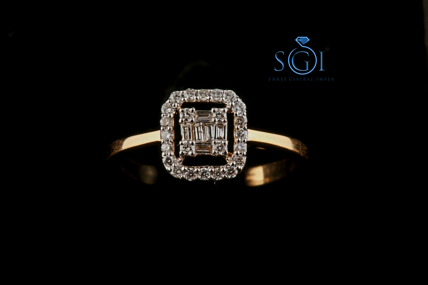 1ctw Moissanite Diamond Round Cut ,Baguette Diamond Ring, Dainty Promise Ring, Baguette Band 18K Yellow Gold Ring