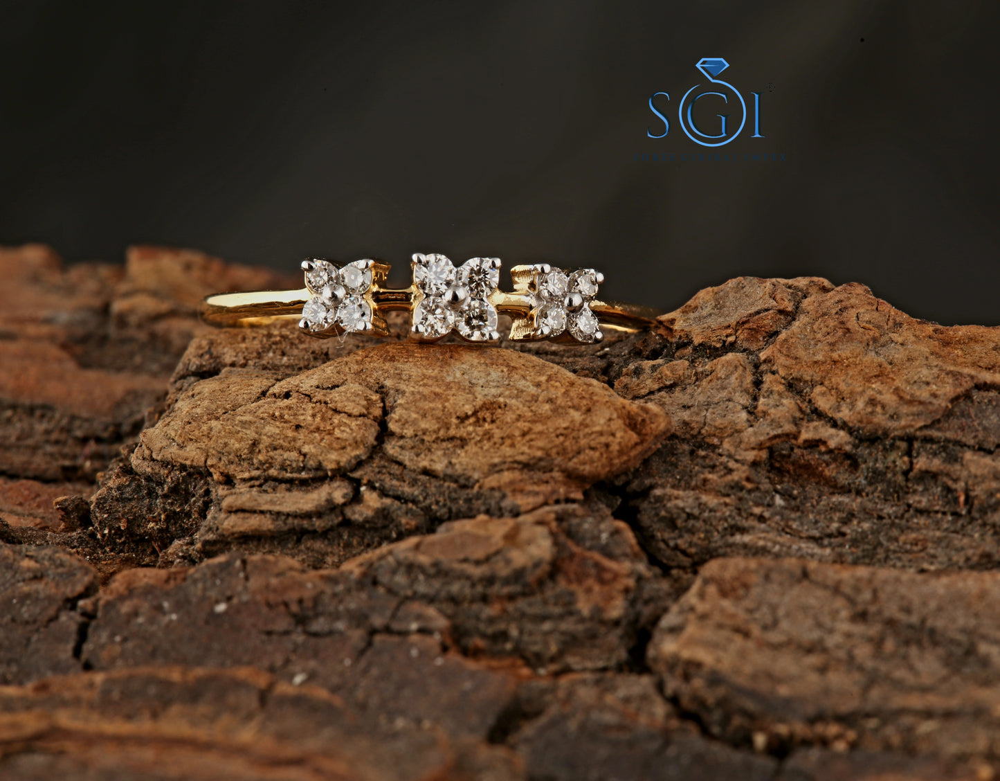 0.60ctw EF VVS VS Lab Grown Round Cut Diamond, Three Flower Shape Floral Traditional Ring Collection For Women's, Wedding Ring In 14K Yellow Gold