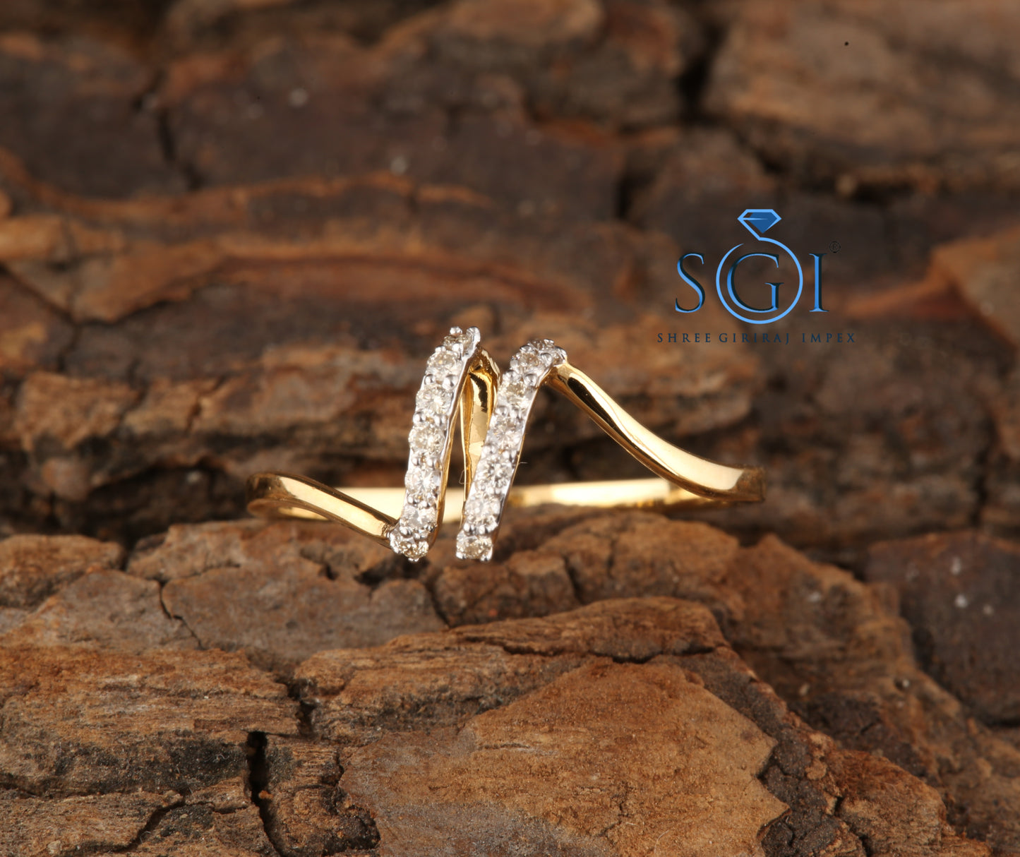 0.15ctw EF VVS VS Lab Grown Diamond Round Cut 18K Yellow Gold Twin Diamond Line,N Shape Ring, Womens Traditional Ring Online