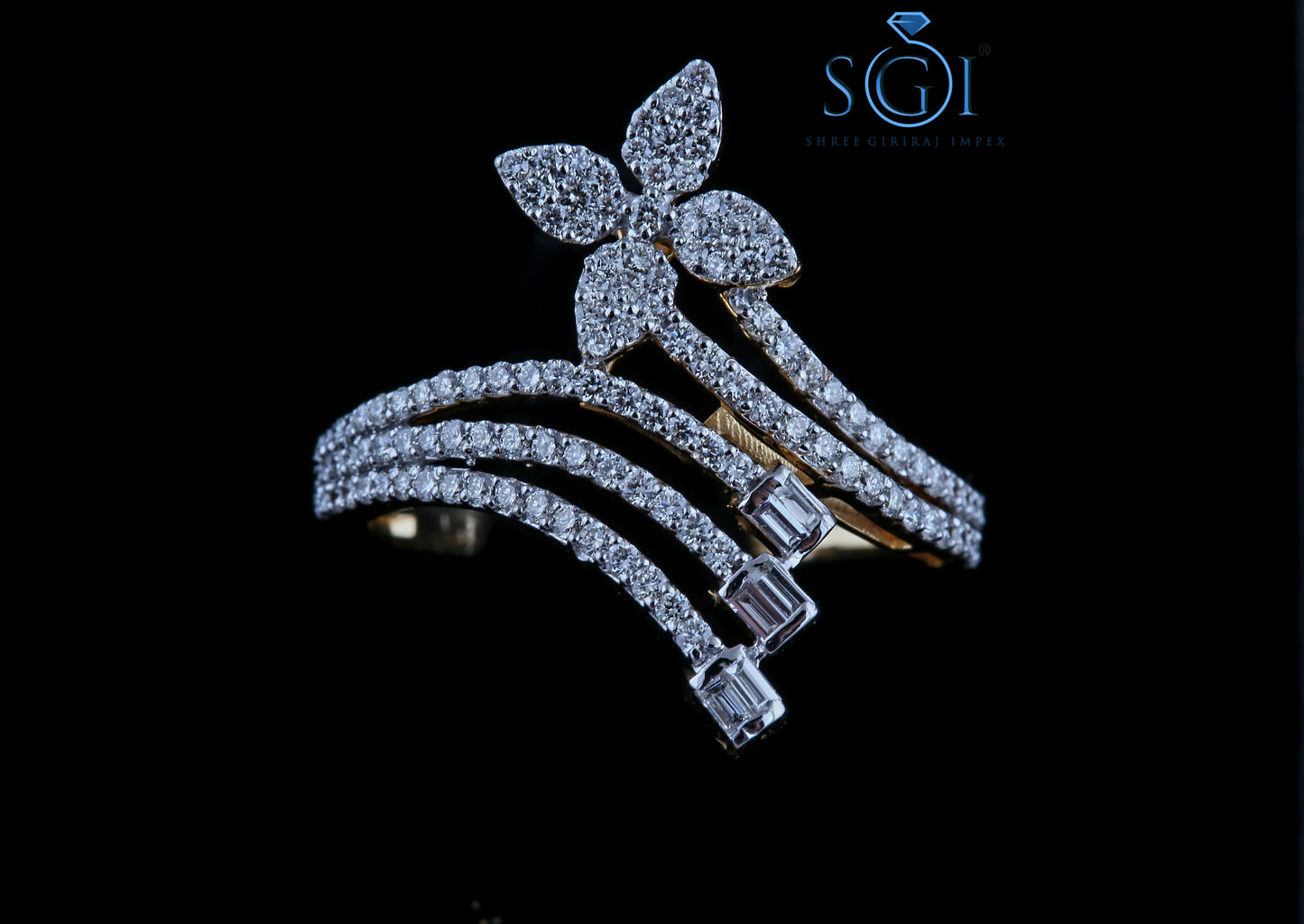 2.5ctw Round Cut Moissanite Budget Cut Latest Floral Design Bypass Ring In 14K Yellow Gold, Womens Traditional Ring Online