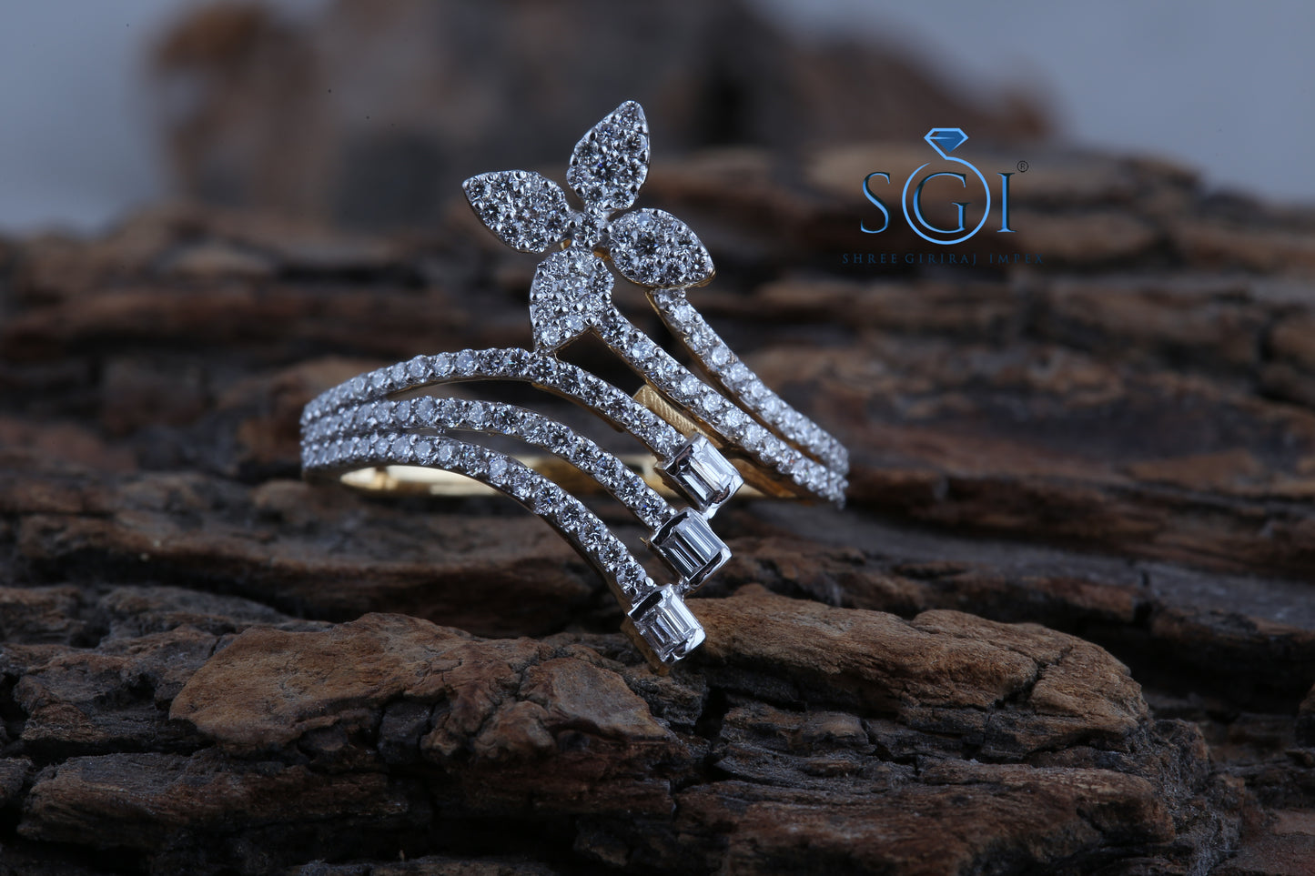 2.5ctw Round Cut Moissanite Budget Cut Latest Floral Design Bypass Ring In 14K Yellow Gold, Womens Traditional Ring Online