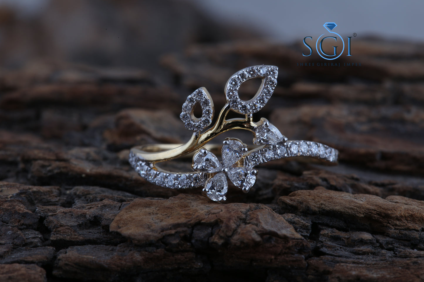 2ctw Moissanite Diamond Round And Pear Cut Traditional Floral Design, Natural Diamond Wedding Ring | 18k Yellow Gold Diamond Women's Traditional Collection At Best Price