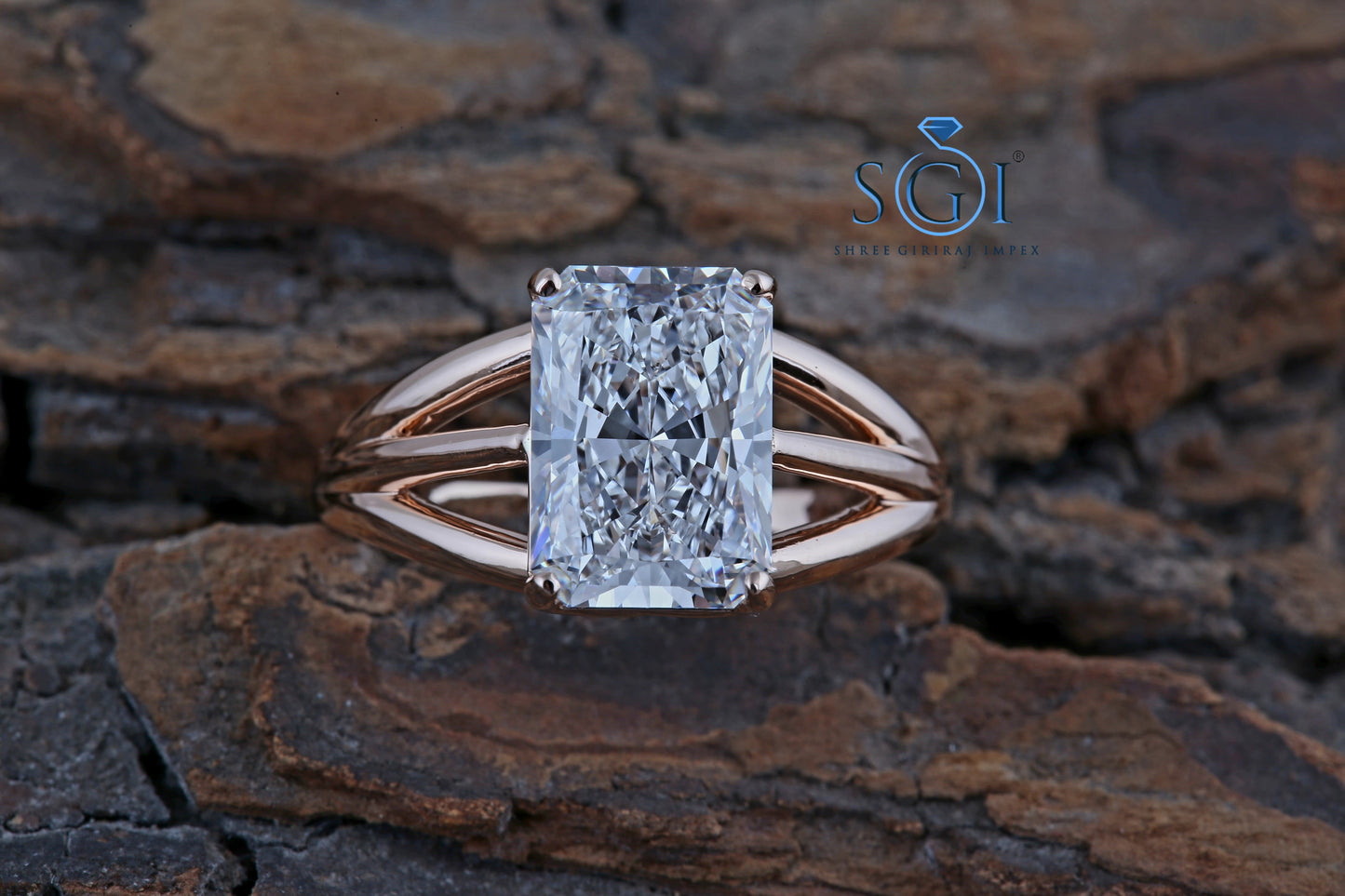 4ctw Radiant Ice Crushed Moissanite Diamond, Split Shank Radiant Cut Moissanite Engagement Ring, Crushed Ice Promise Ring, Rose Gold Anniversary Ring For Gift