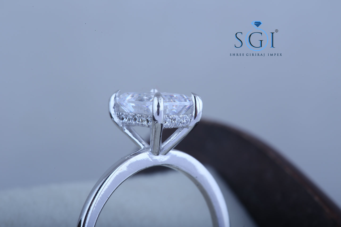 1.70ct Emerald Cut Moissanite Diamond hidden Halo White Gold Engagement Ring Wedding Ring