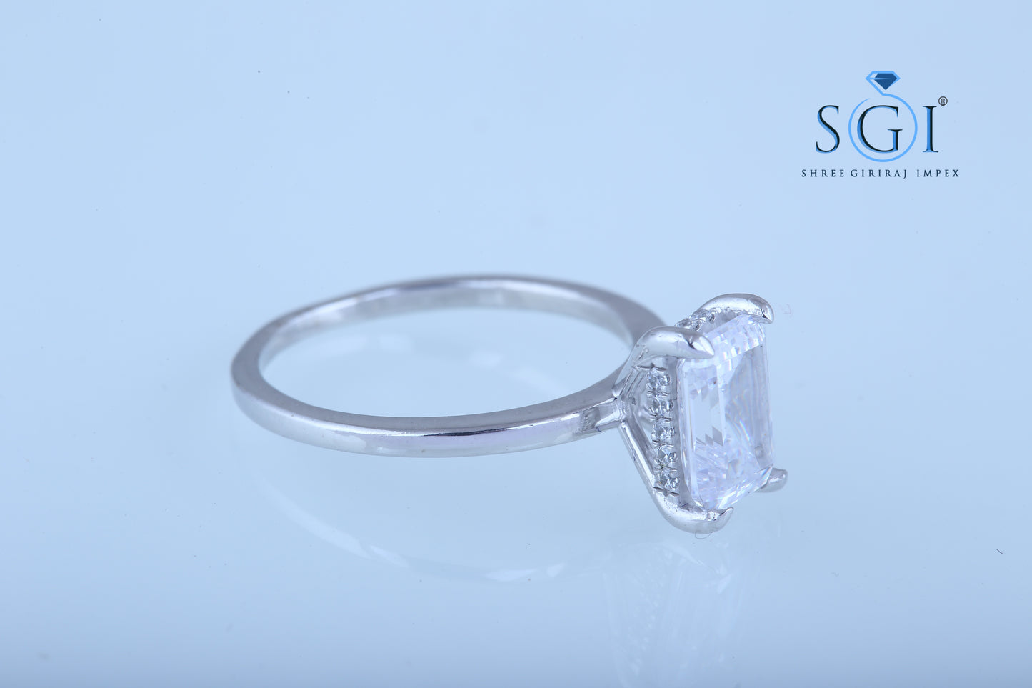 1.70ct Emerald Cut Moissanite Diamond hidden Halo White Gold Engagement Ring Wedding Ring