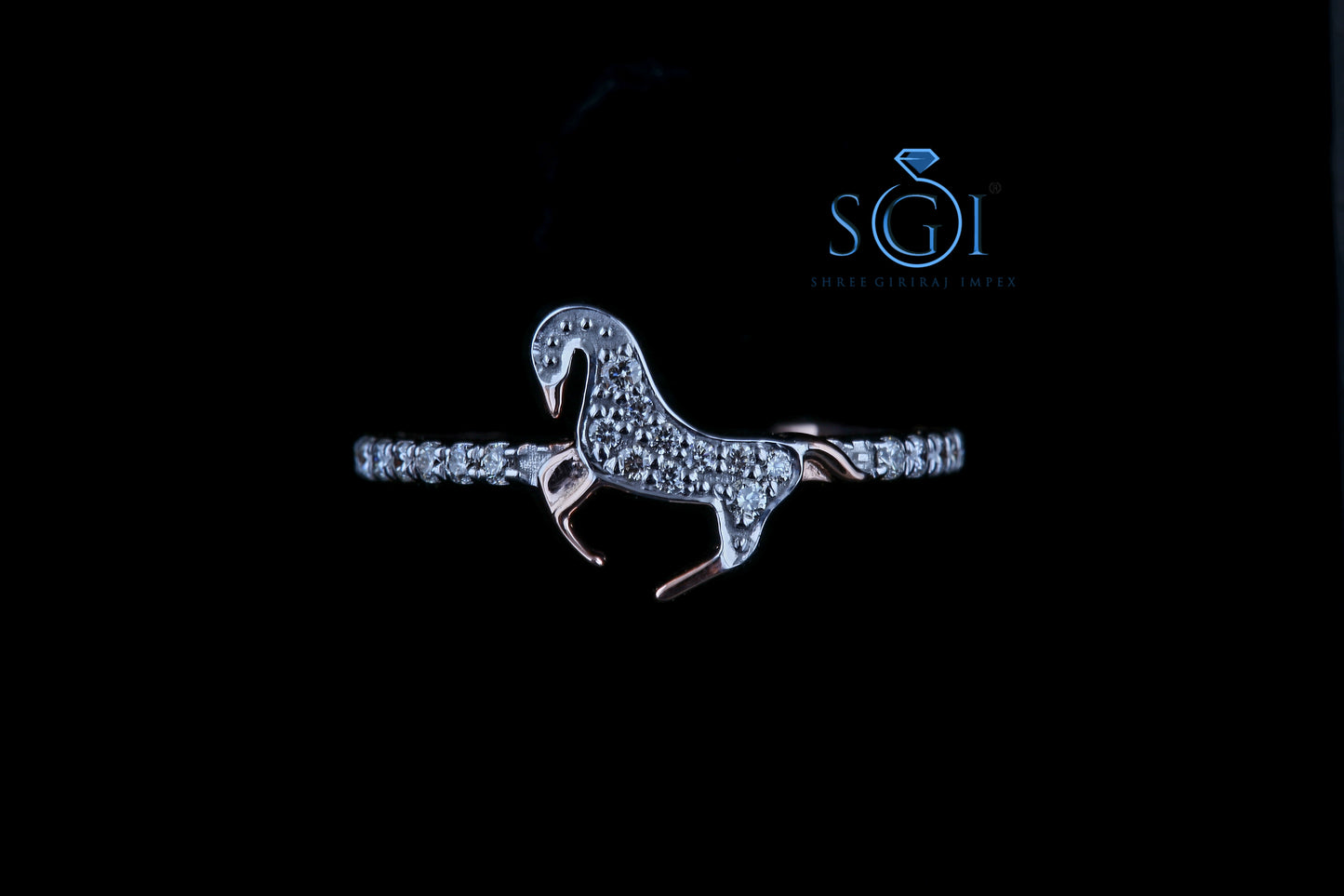 0.50ctw EF VVS VS Lab Grown Round Cut Minimalist Horse Diamond Ring Rose Gold Horse Design Diamond Ring, 14K Rose Gold Diamond Ladies Ring