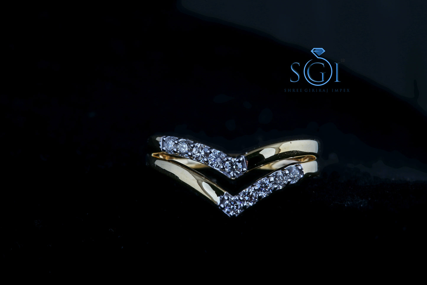 0.65ctw EF VVS VS Lab Grown Round Cut Double Chevron V Wedding Ring, Stackable 14K Gold Diamond Band, Double Wedding Ring, Bridal Gold V Band, Wishbone Ring