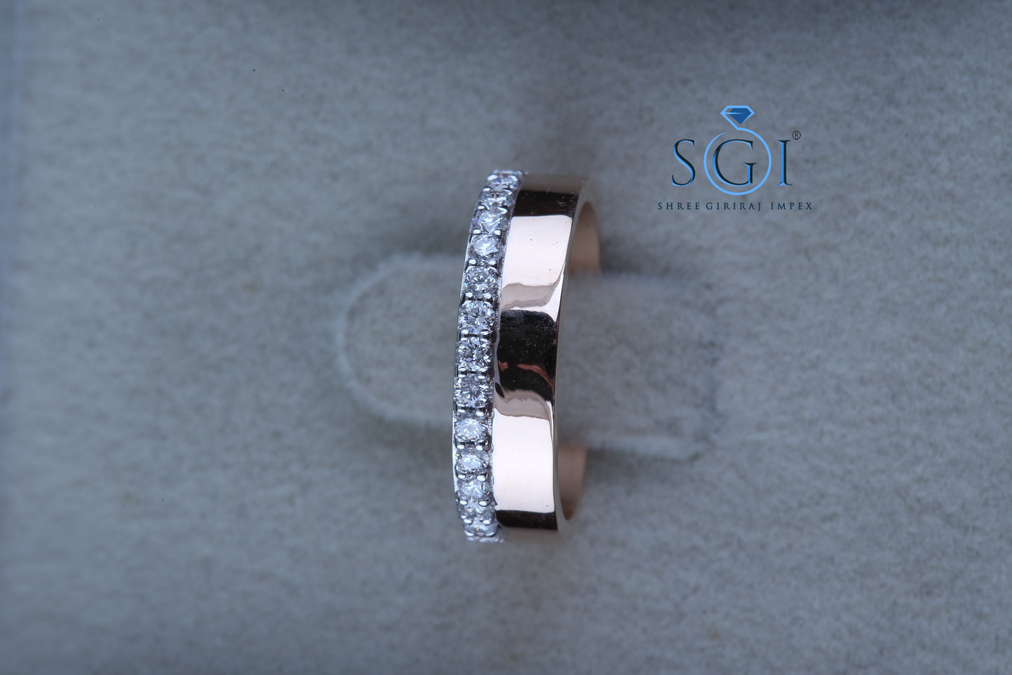 0.60ctw EF VVS VS Lab Grown Round Cut Asymmetric Half Claw Set Diamond Ring In 14K Rose Gold, Diamond Band For Womens