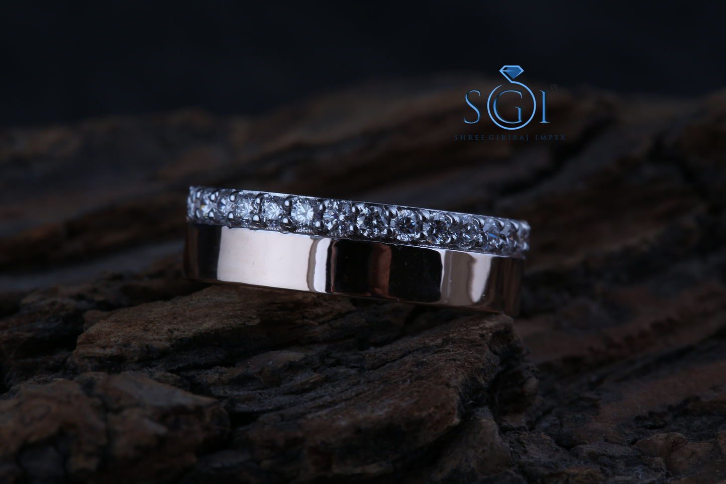 0.60ctw EF VVS VS Lab Grown Round Cut Asymmetric Half Claw Set Diamond Ring In 14K Rose Gold, Diamond Band For Womens
