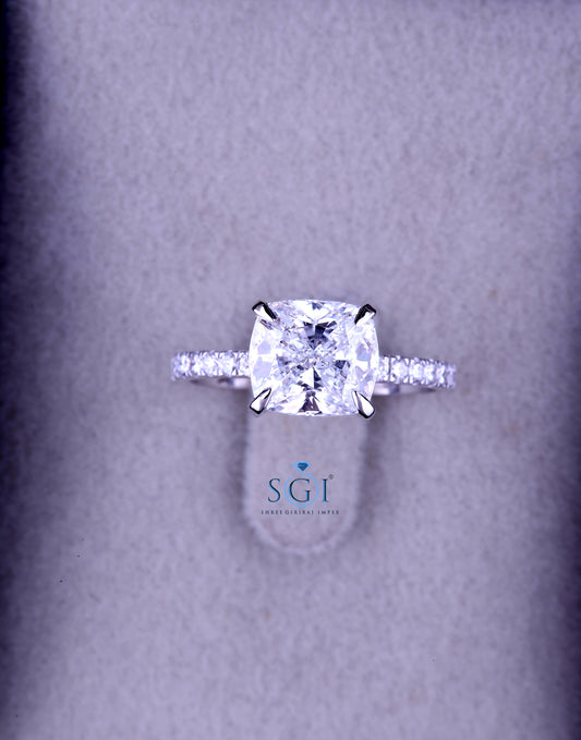 3.5ct Ice Crushed Cushion Shape Moissanite Diamond Solitaire Engagement Ring With White Gold