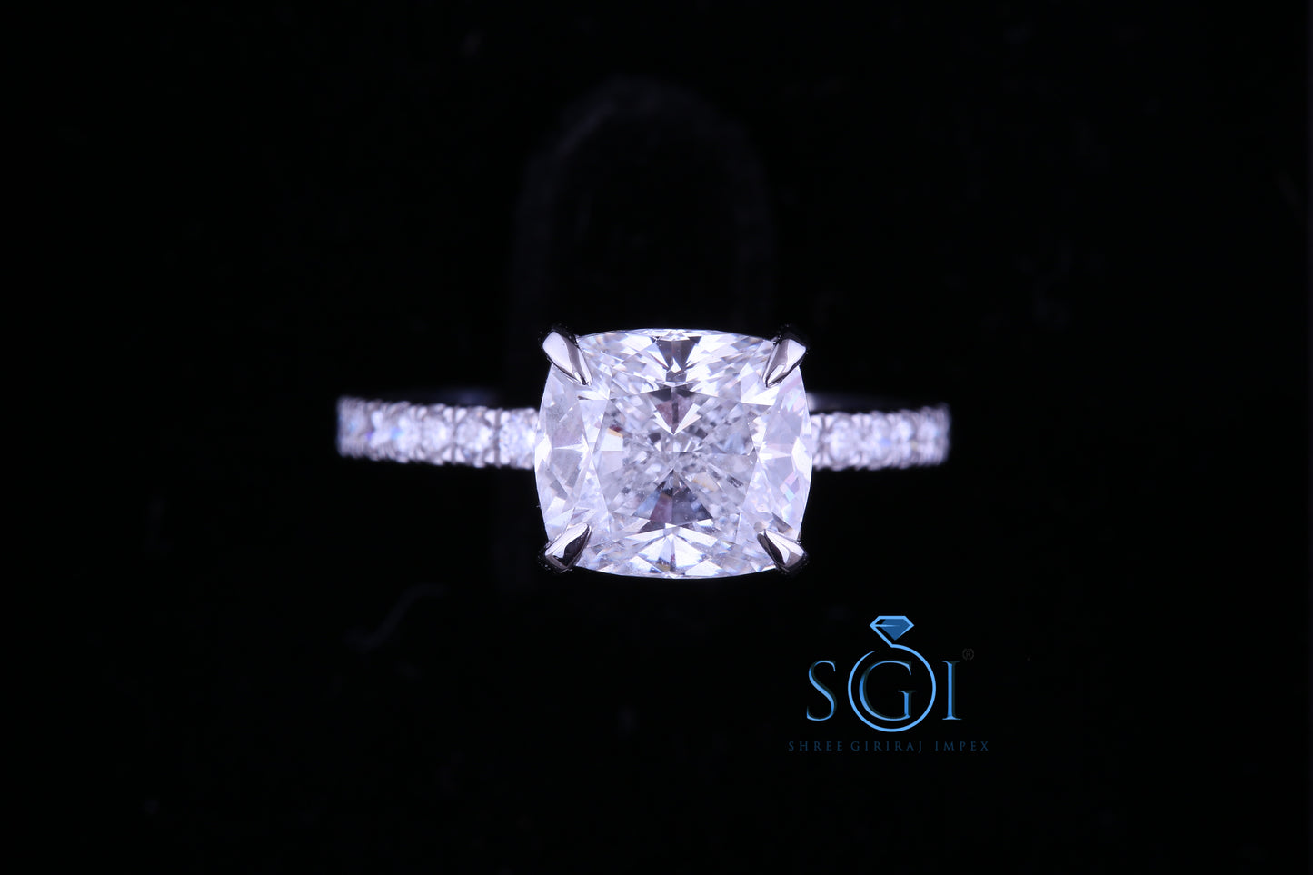 3.5ct Ice Crushed Cushion Shape Moissanite Diamond Solitaire Engagement Ring With White Gold