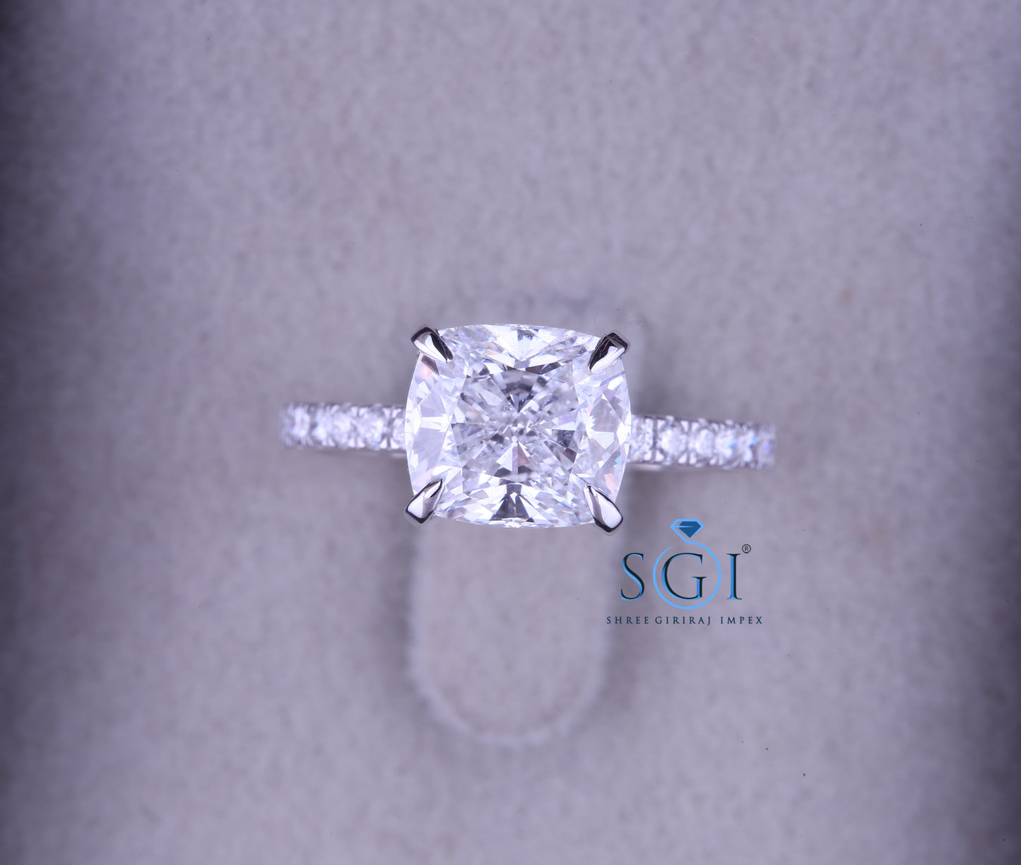 3.5ct Ice Crushed Cushion Shape Moissanite Diamond Solitaire Engagement Ring With White Gold