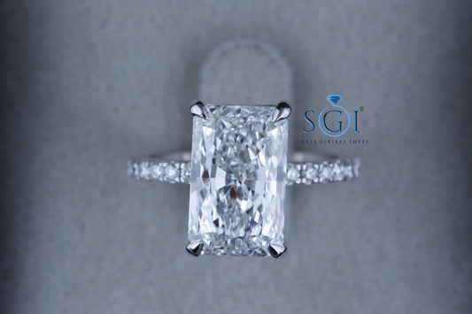 3ct Ice Crushed Radiant Shape Moissanite Diamond Solitaire Engagement Ring With White Gold
