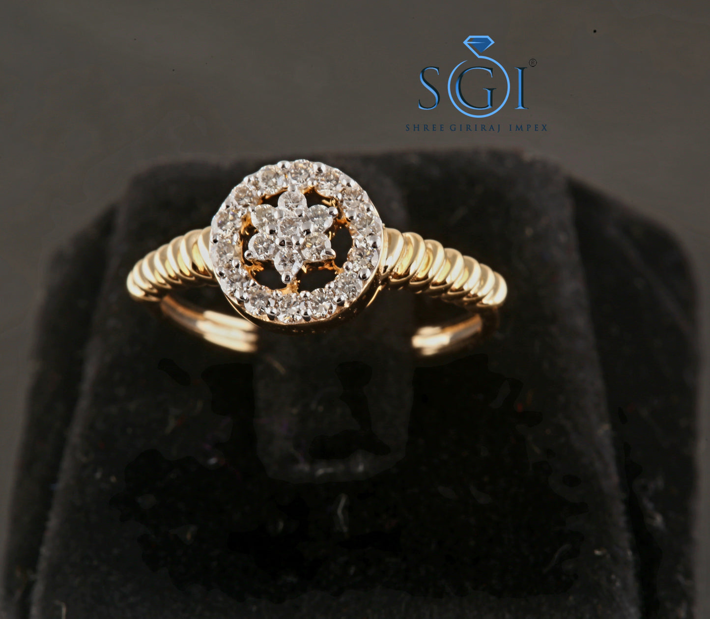 1ctw Round EF VVS VS Lab Grown Star melle Floret diamond ring with stripped band Seven-Stone Flower ring