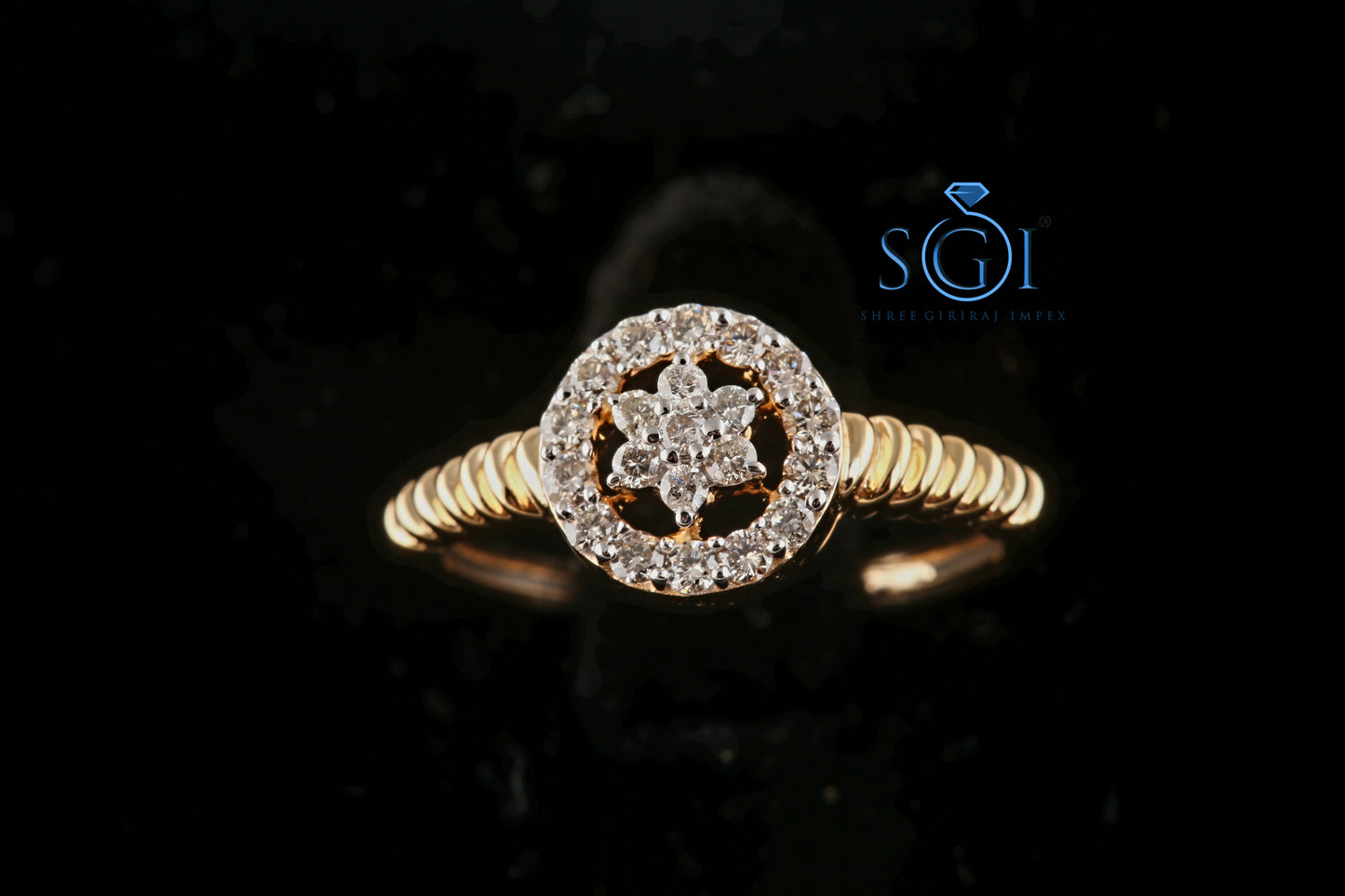 1ctw Round EF VVS VS Lab Grown Star melle Floret diamond ring with stripped band Seven-Stone Flower ring