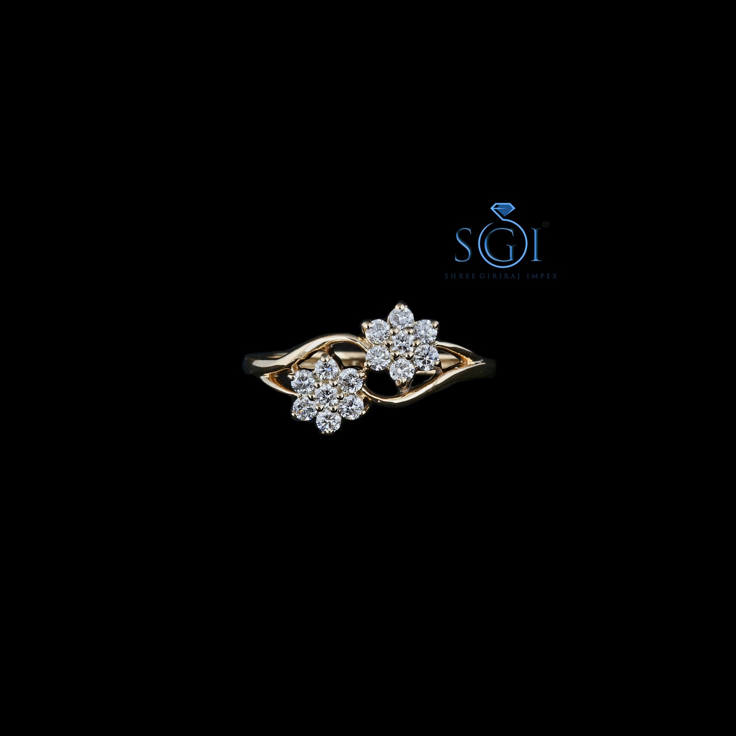 1ctw Round EF VVS VS Lab Grown Diamond Floral Diamond Finger Ring, 18-K Gold Twin Flower Design Ring for women bridal gift