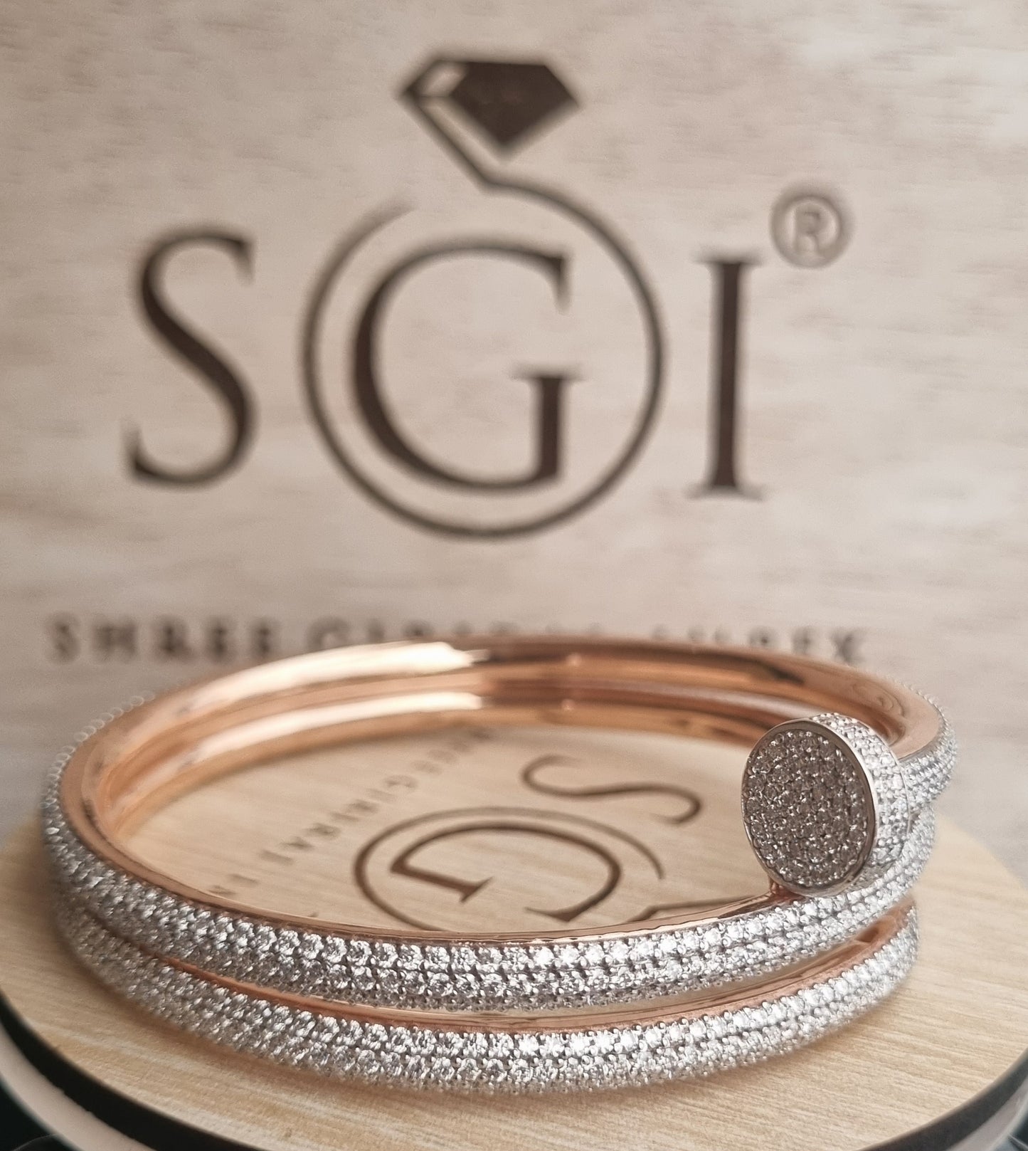 41 gm 14 k Rose Gold Bracelet with 13 ct Round White Moissanite Diamond