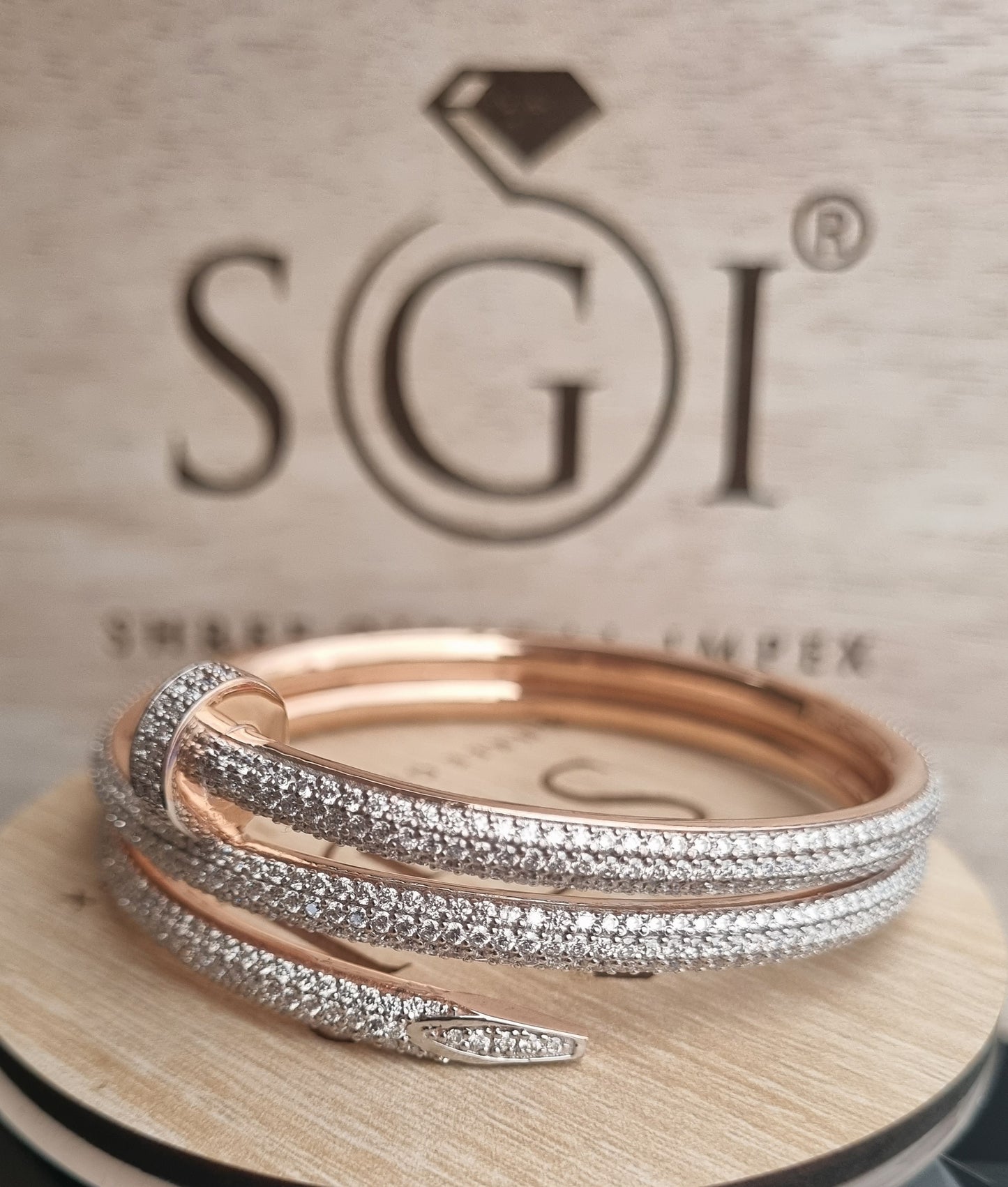 41 gm 14 k Rose Gold Bracelet with 13 ct Round White Moissanite Diamond
