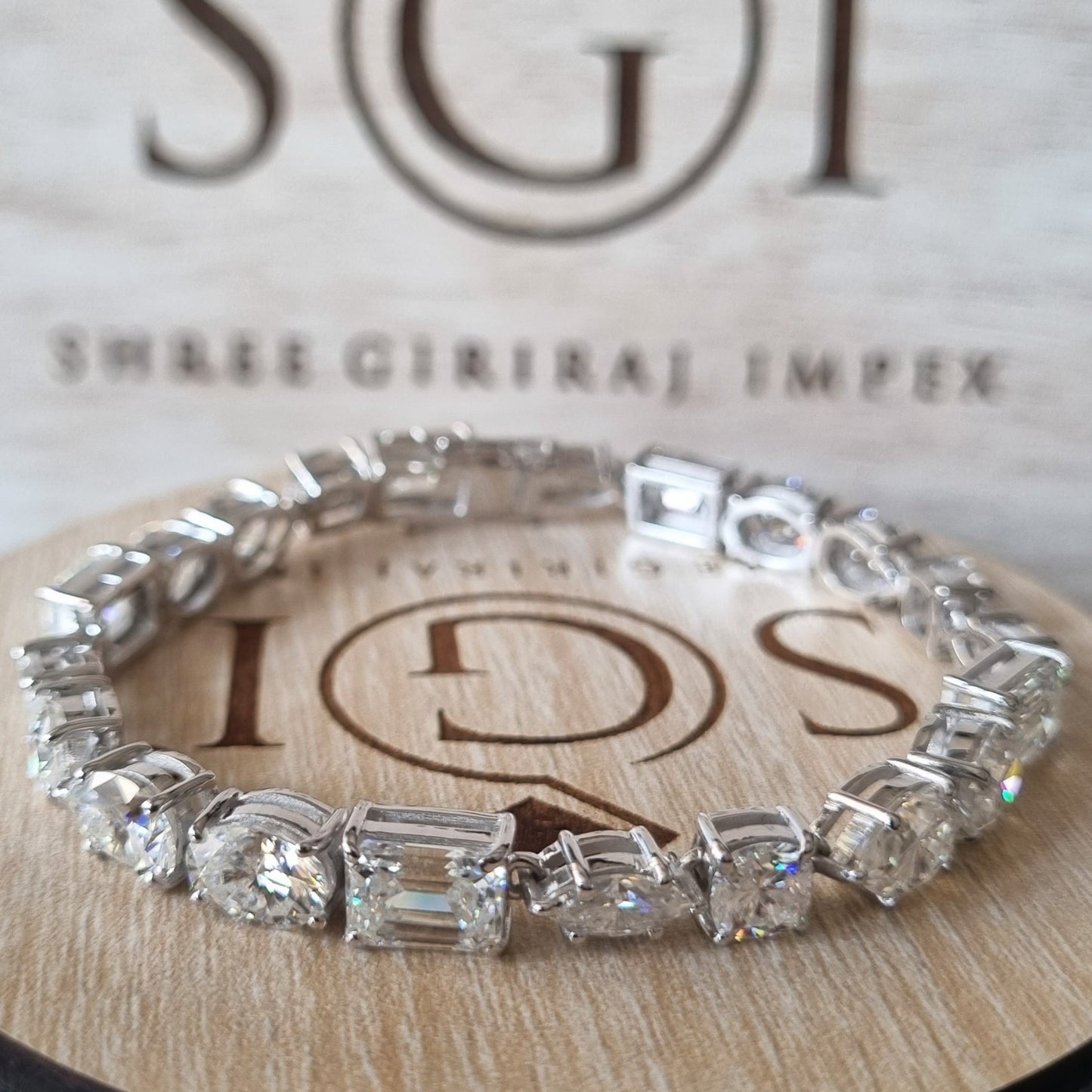 24ct Fancy Shape Moissanite Diamond Solitaire Bracelet With 925 Sterling Silver