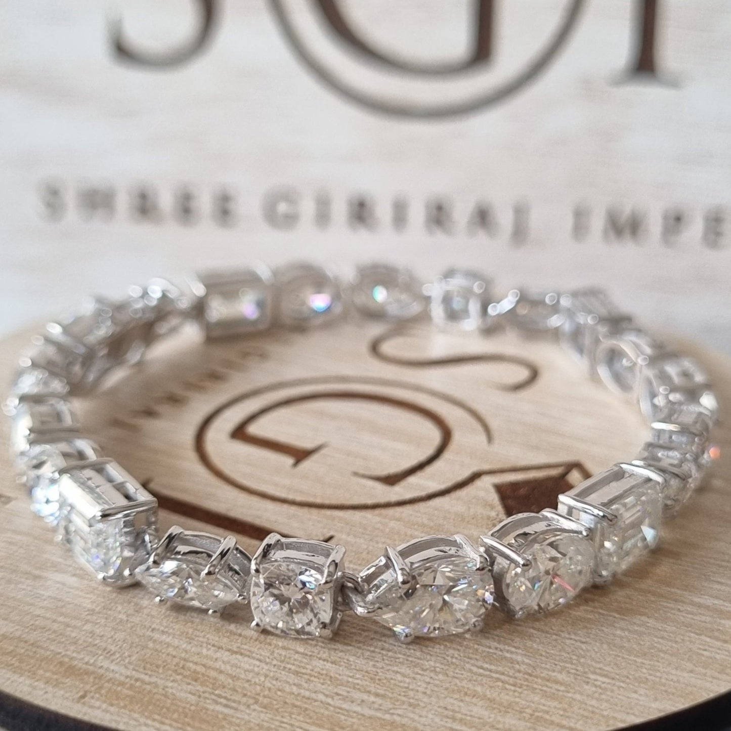 24ct Fancy Shape Moissanite Diamond Solitaire Bracelet With 925 Sterling Silver