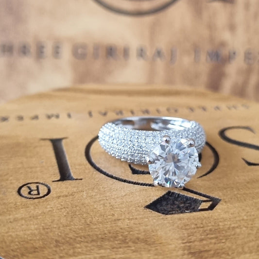 4.30 ctw (9.5mm) Round White Moissanite Diamond Halo Ring With 14k White Gold