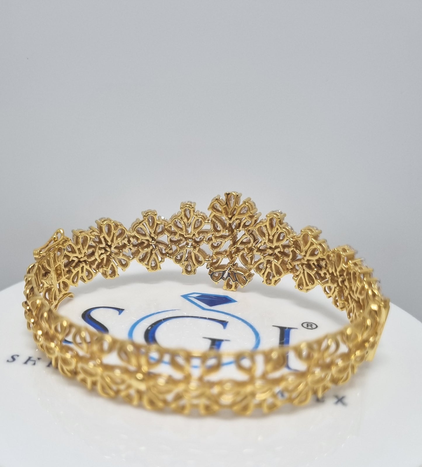 12ctw Fancy Shapes Moissanite Diamond Unique Design Bracelet with 14k Yellow gold