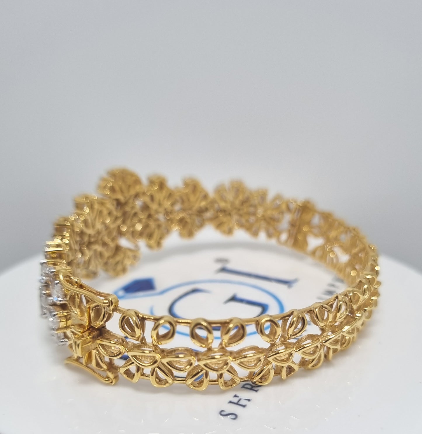 12ctw Fancy Shapes Moissanite Diamond Unique Design Bracelet with 14k Yellow gold