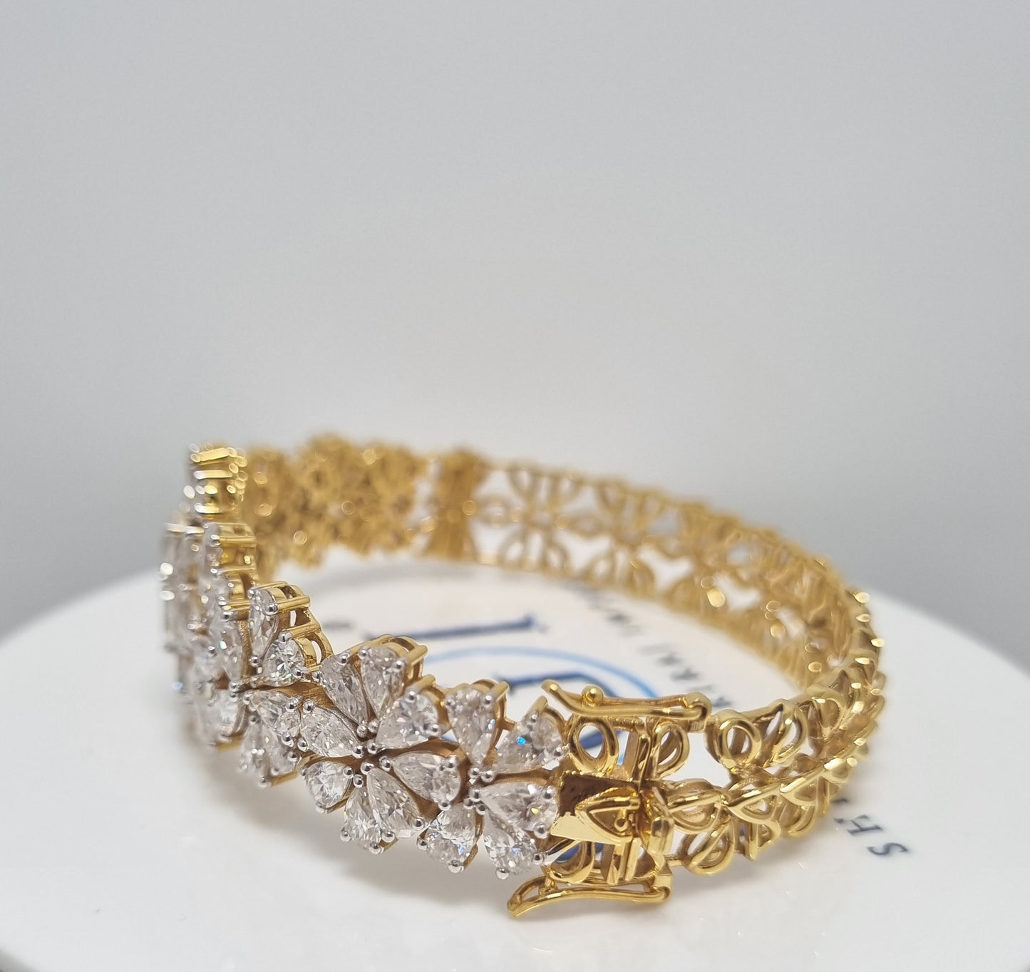 12ctw Fancy Shapes Moissanite Diamond Unique Design Bracelet with 14k Yellow gold