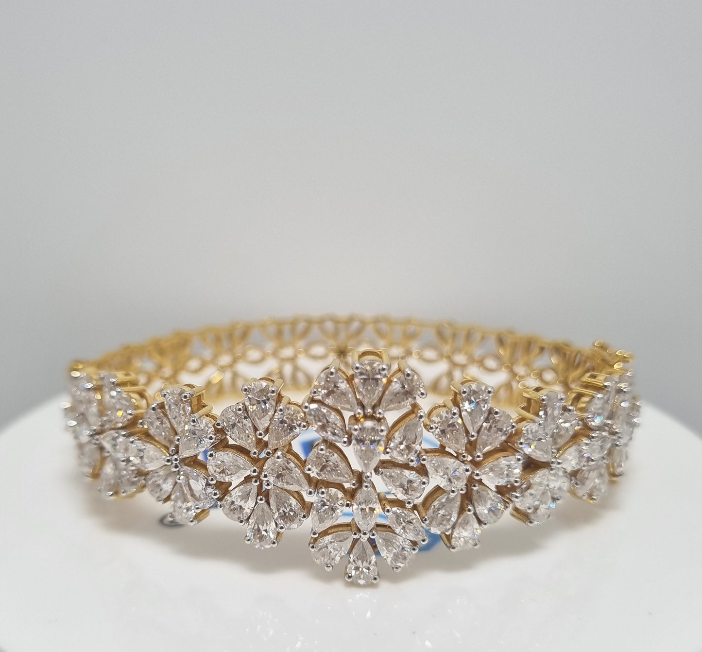 12ctw Fancy Shapes Moissanite Diamond Unique Design Bracelet with 14k Yellow gold