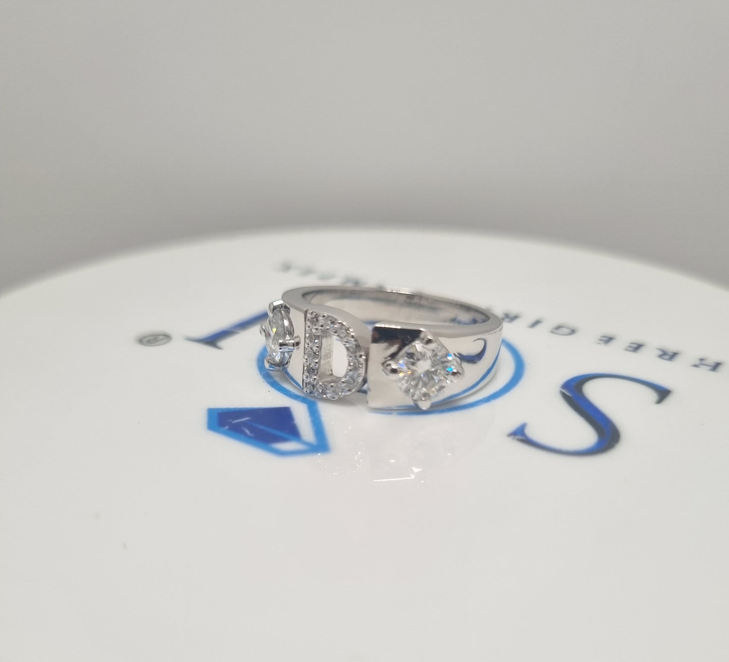1.5ctw Round White D VVS1 Moissanite Studed Alfabetic 925 Sterling Silver Man's Ring