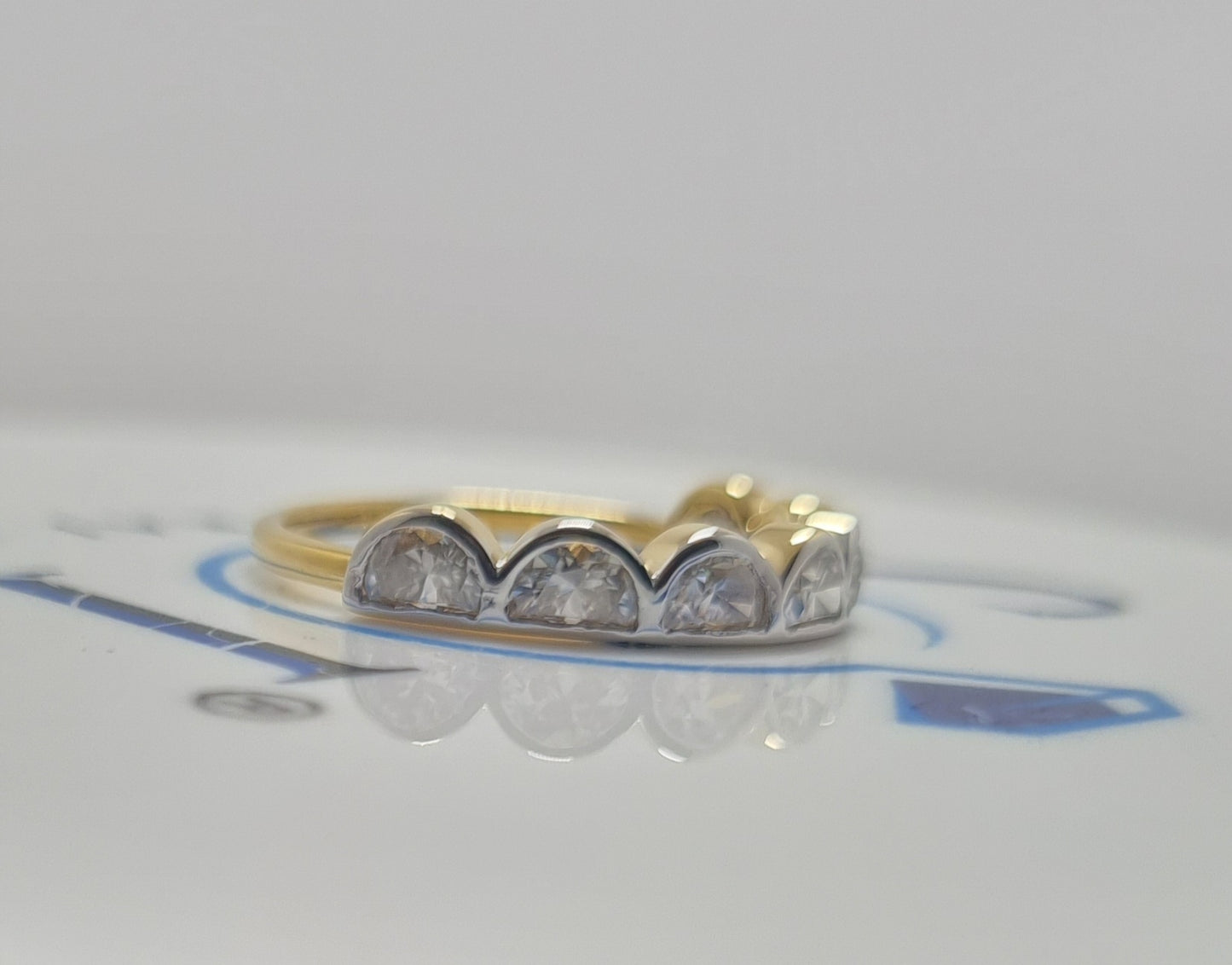 1.50ctw (3×5Mm) Half Moon Shape White Moissanite Diamond Eternity Ring Band With 14k Yellow Gold