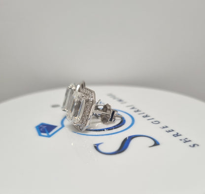 7ctw White D VVS1 Fancy & Round Moissanite Diamond screw back setting Ear Ring With 14k White Gold