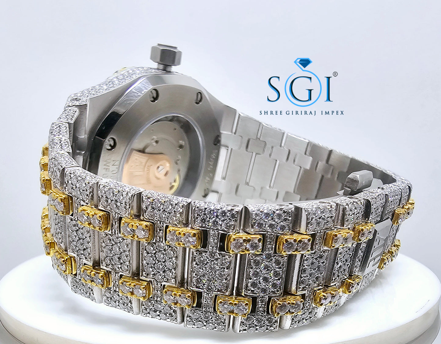Moissanite Diamond Studied Fully Iced Out Hip-Hop Duel Tone AP Man's Watch
