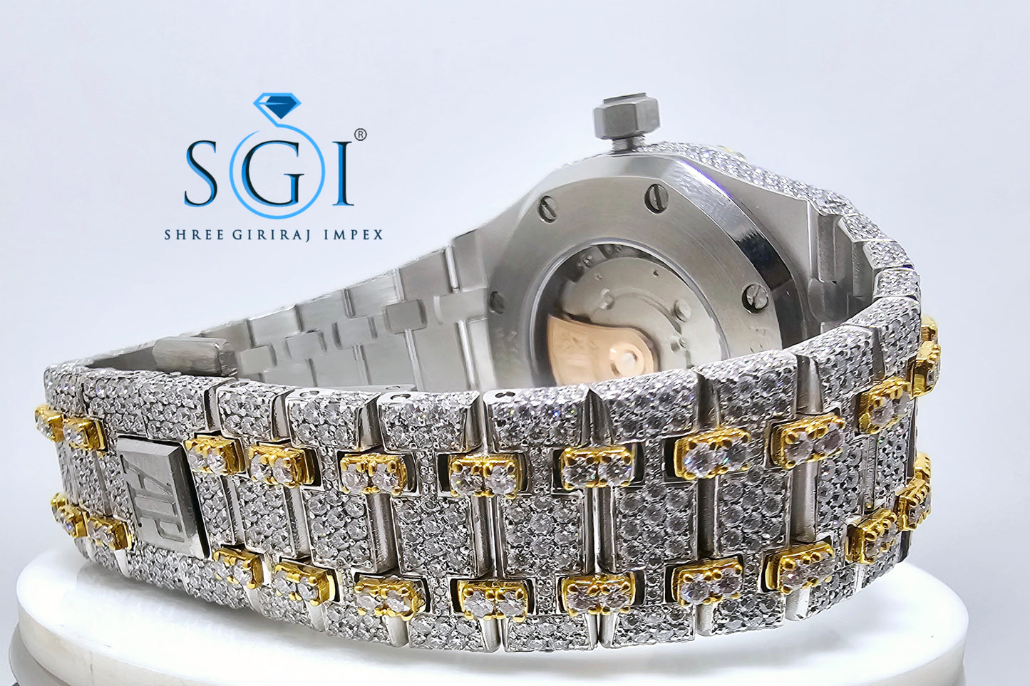 Moissanite Diamond Studied Fully Iced Out Hip-Hop Duel Tone AP Man's Watch
